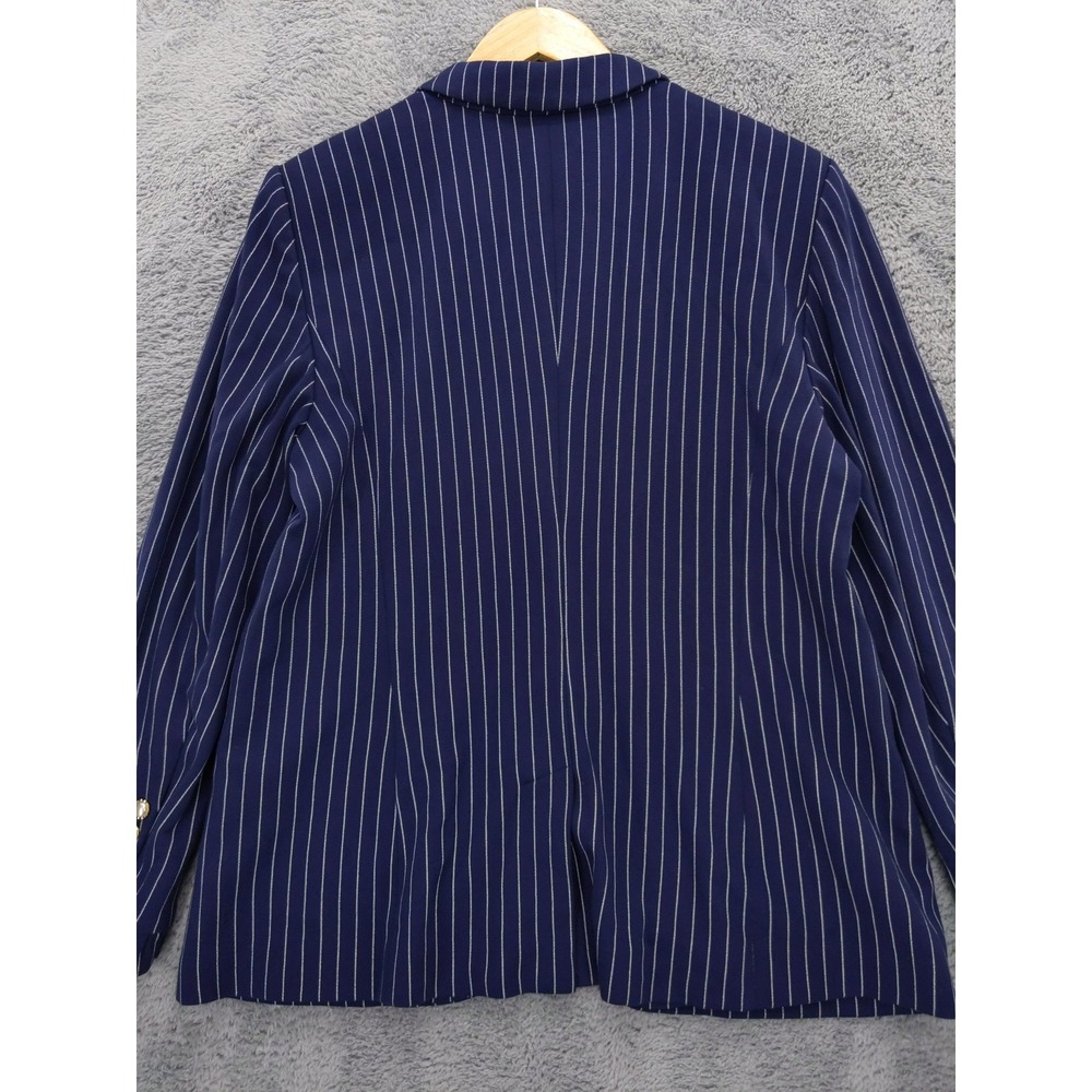 Chicos‎ Women's Blazer US Size 2 12/14 Navy Blue Striped Long Sleeve Ruffle Cuff - Picture 6 of 9
